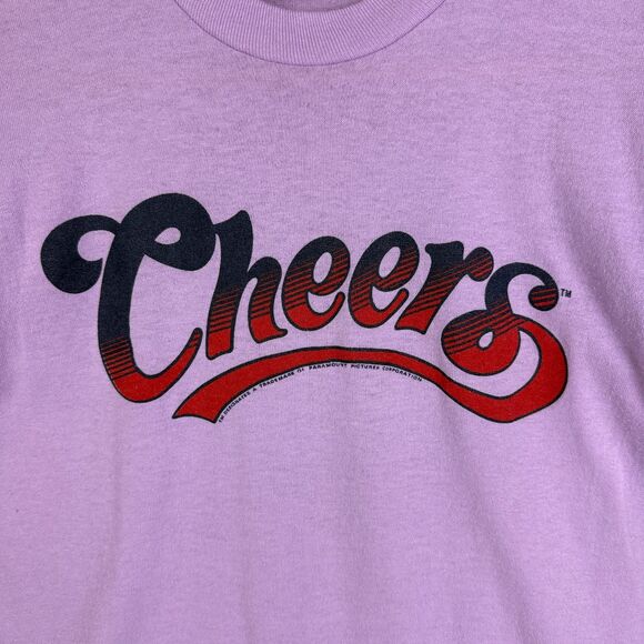 Vintage 1980s Cheers Boston TV Show T-Shirt Velva Sheen Small Purple Rare - Picture 3 of 9